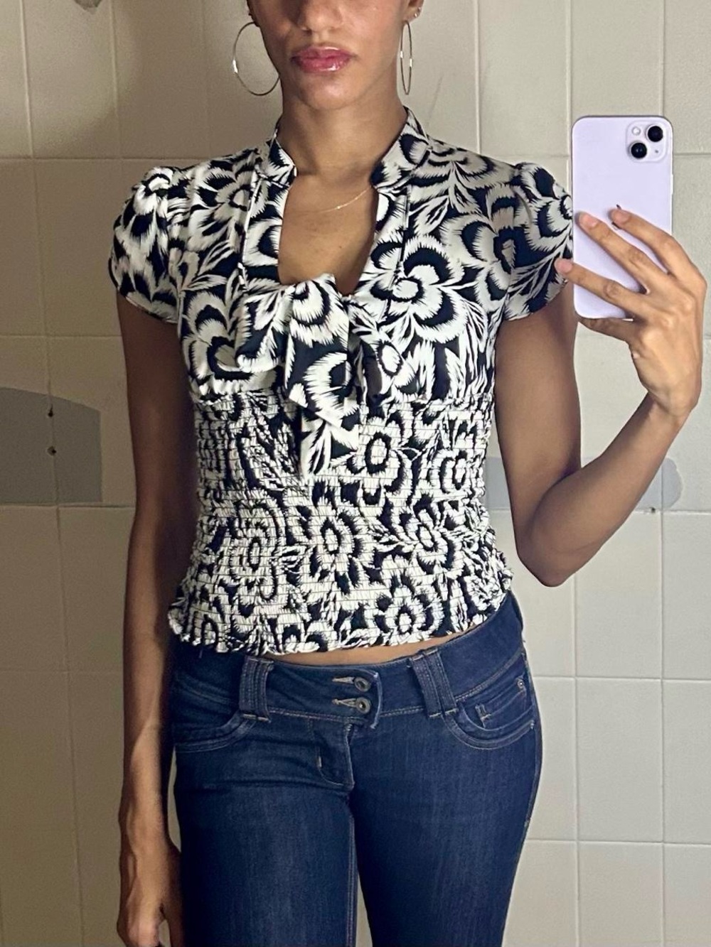 Vintage Guess Floral Bow Top🌸🖤
